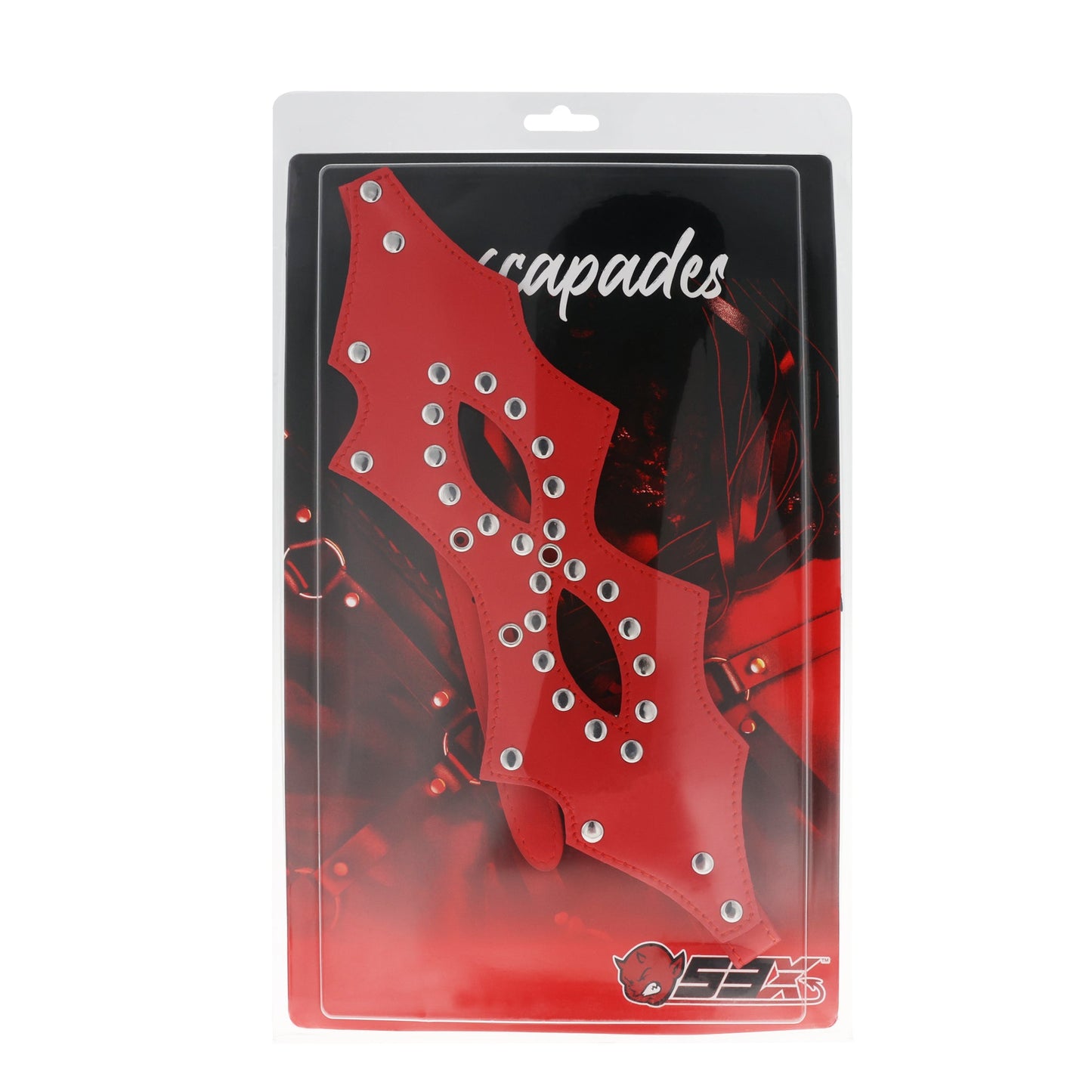 SEXCAPADES FAUX LEATHER STUDDED ADJUSTABLE FACE MASK