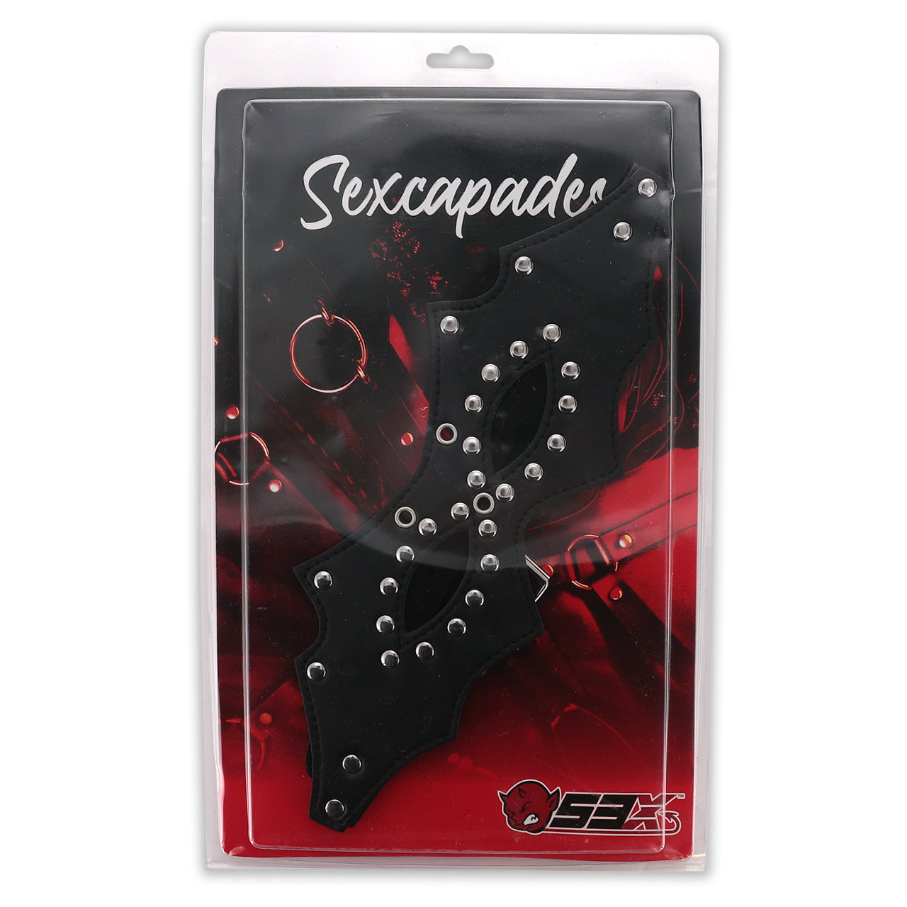 SEXCAPADES FAUX LEATHER STUDDED ADJUSTABLE FACE MASK