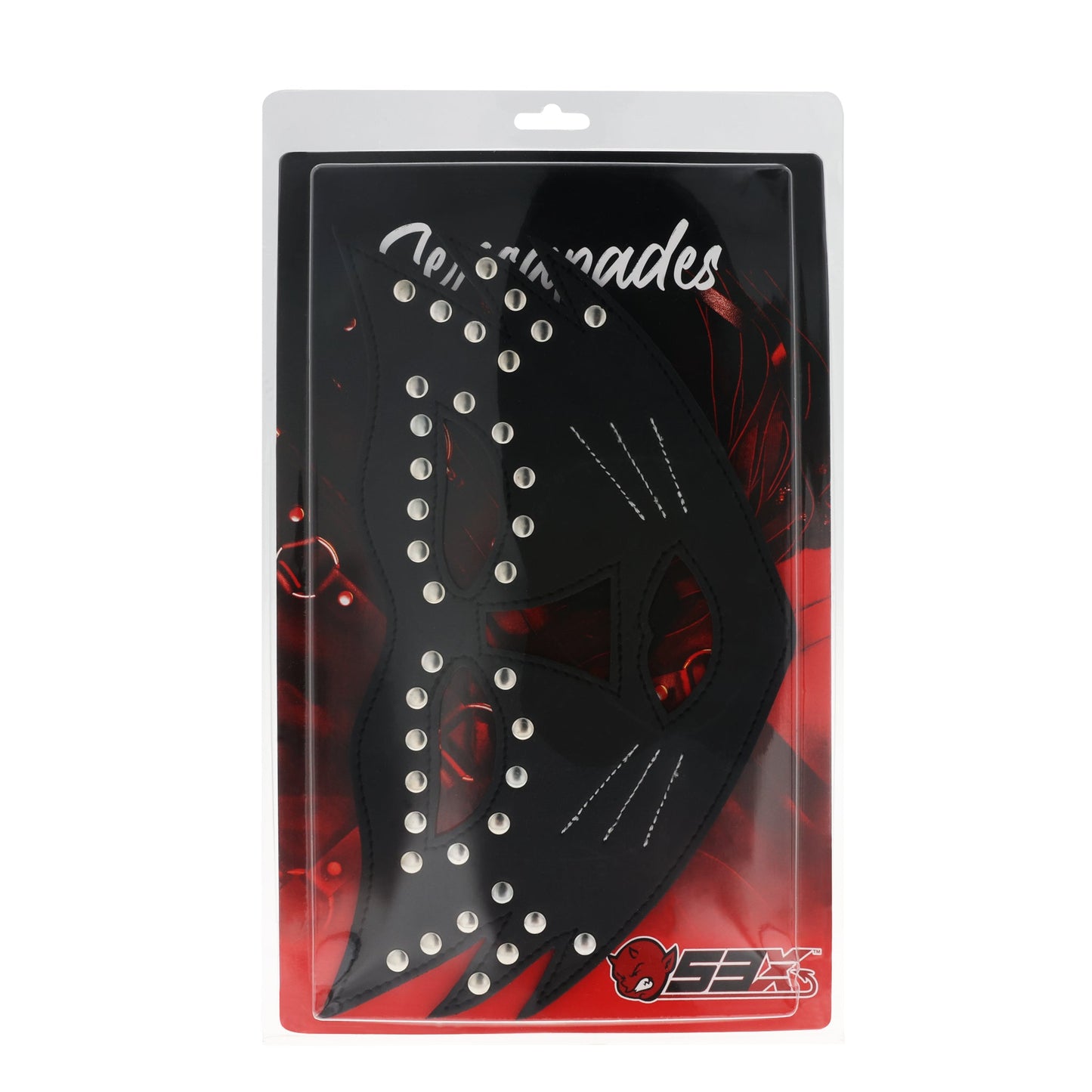 UNTAMED BLACK FAUX LEATHER STUDDED FULL FACE CAT MASK