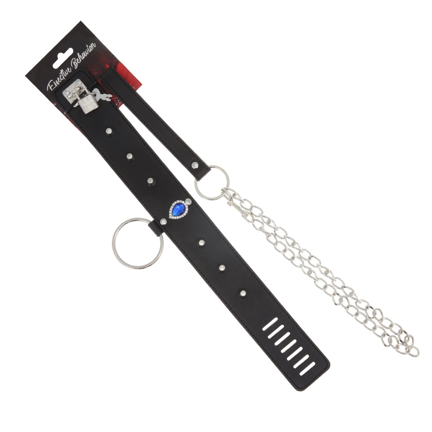 COLLAR PVC W/METAL STUDS-CENTER JEWEL-LEASH