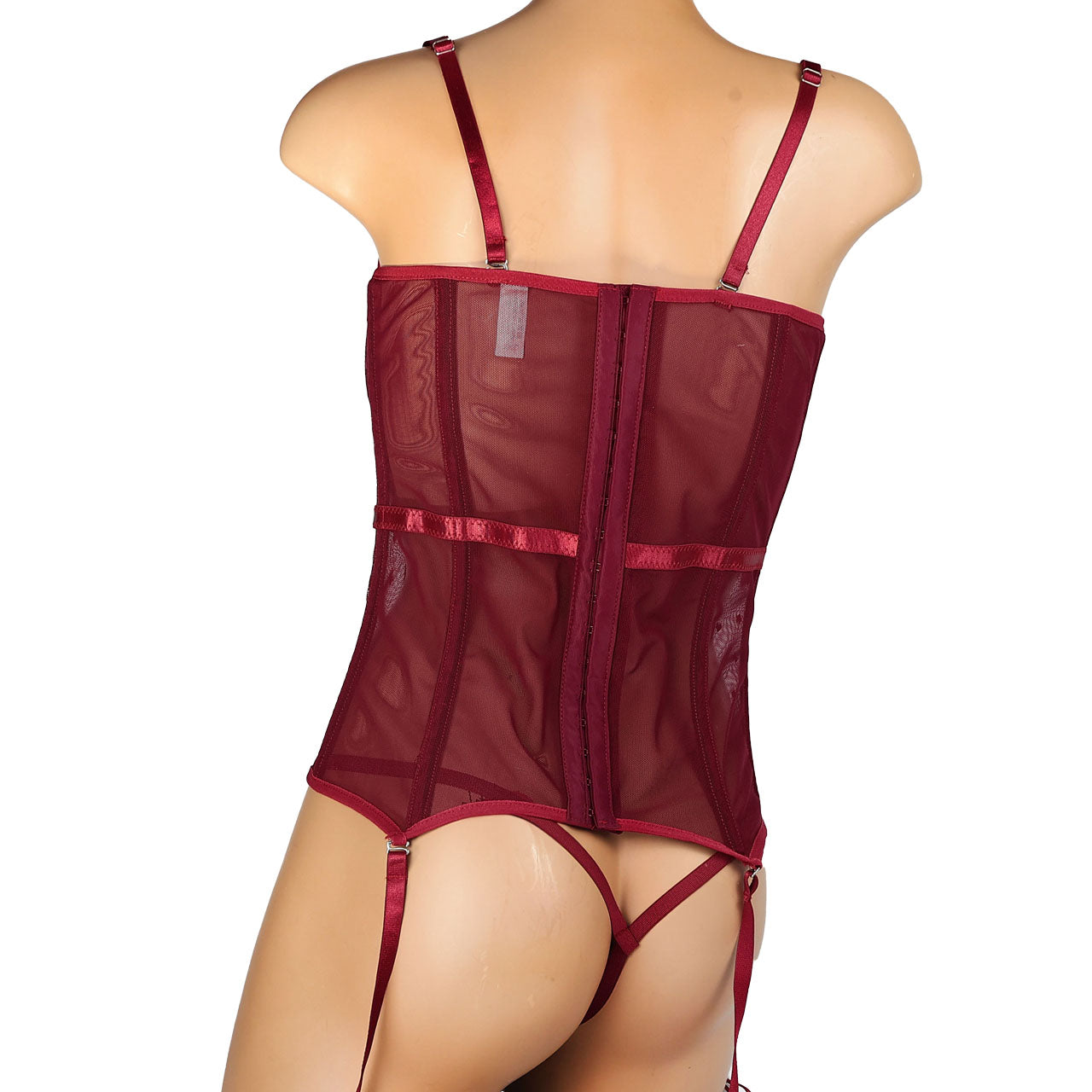 INTERNAL LOVE SATIN AND MESH CORSET RED