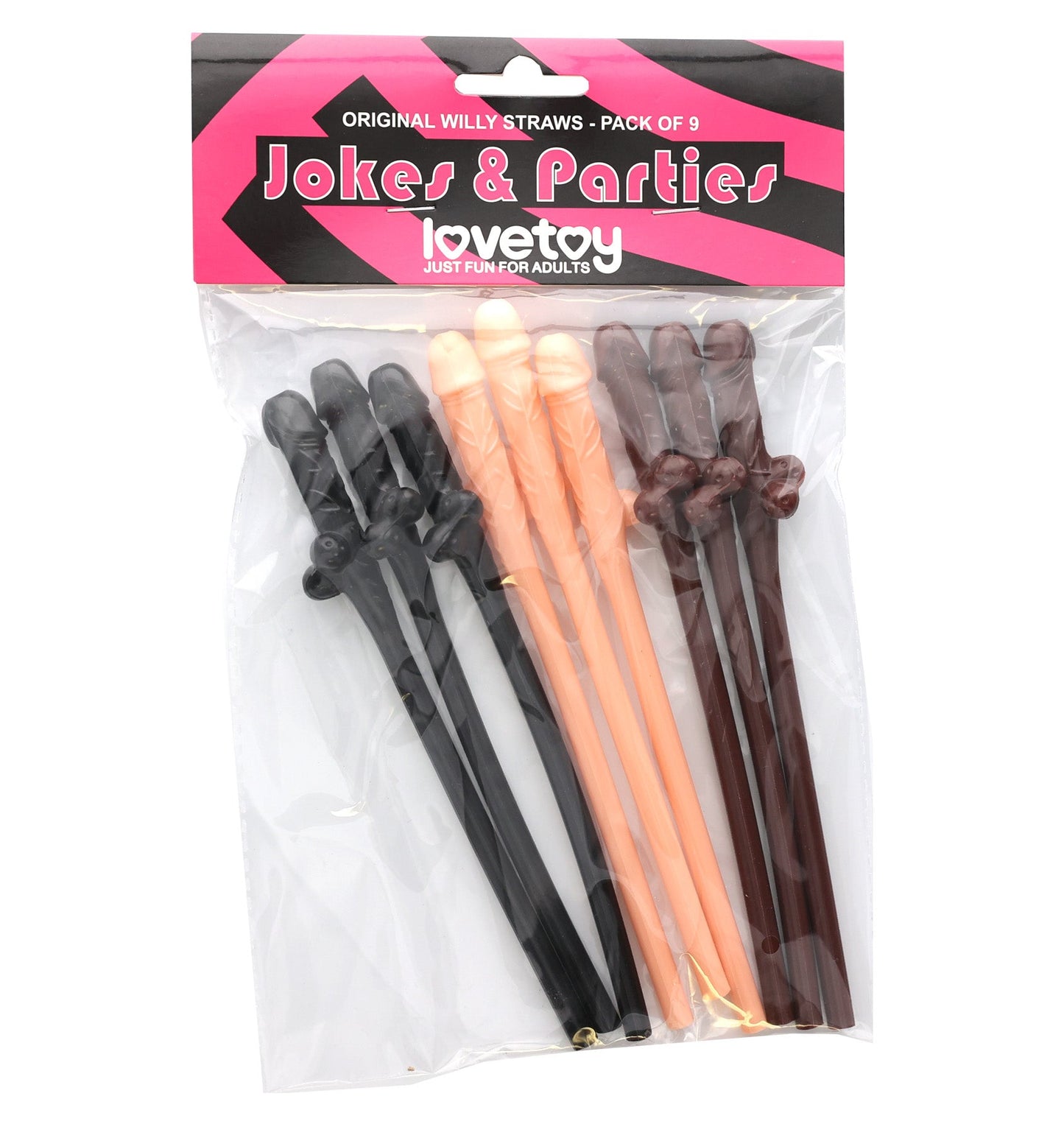 JOKES AND PARTIES WILLY STRAWS ASSORTED 9PK