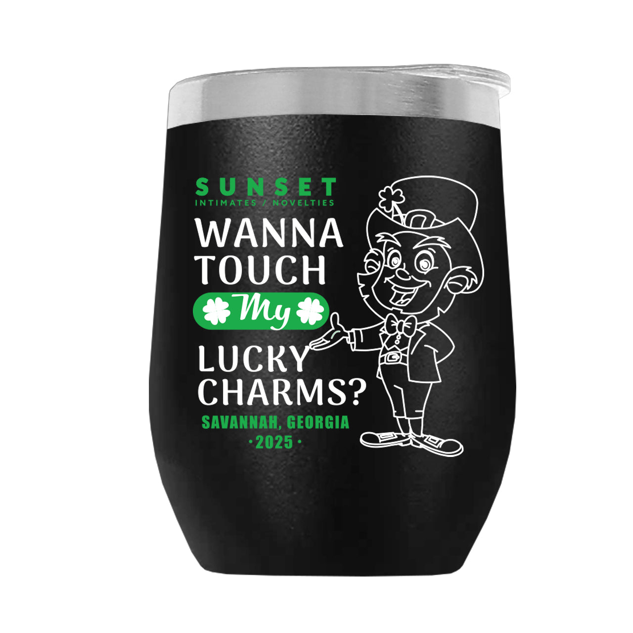LUCKYCHARM002-2025 12oz WINE TUMBLER - BLACK