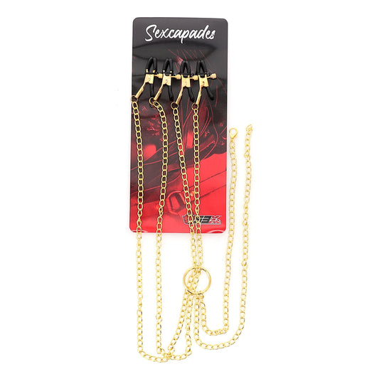 SEXCAPADES BODY CHAIN/NIPPLE AND LABIA CLAMPS - GOLD